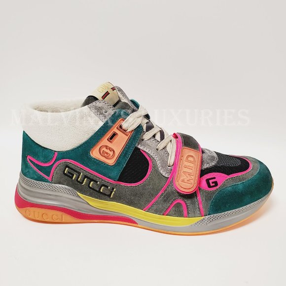 GUCCI SNEAKERS MENS ULTRAPACE MID TOP LEATHER SHOES w LOGO sz 8G 8.5 US - Picture 8 of 16